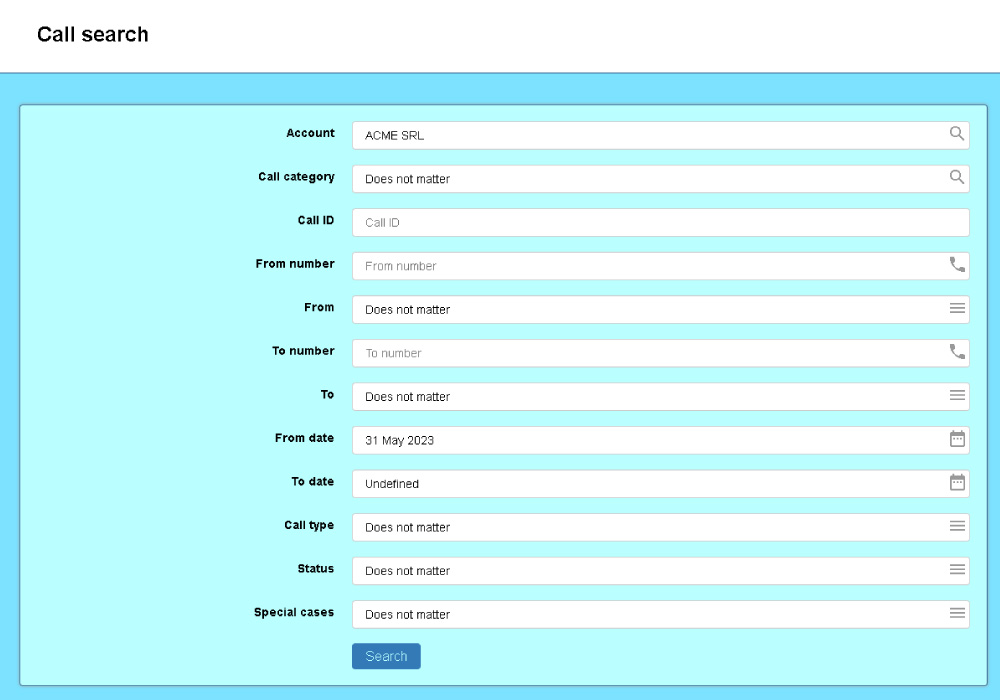 Call records search interface