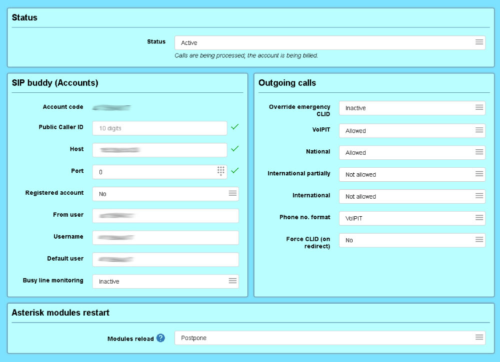 Edit telephony settings