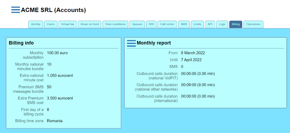 Billing interface