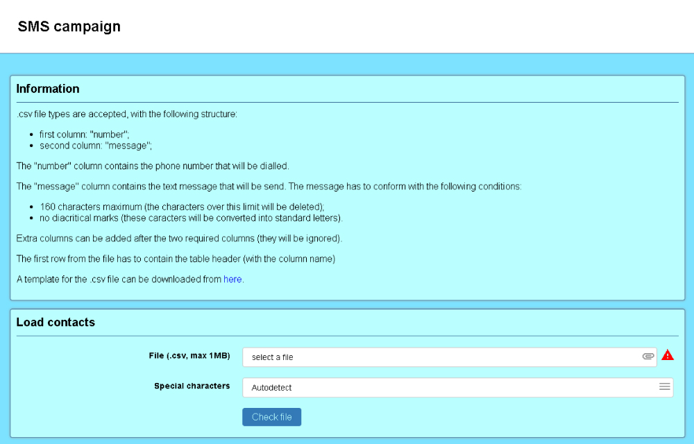 CSV uploading interface