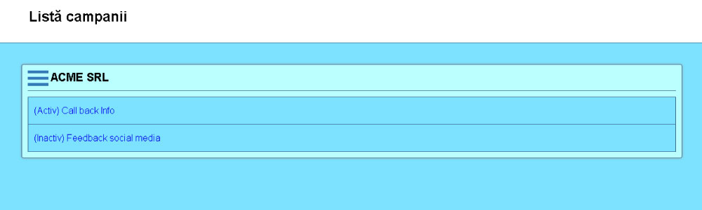 Interfață management campanii