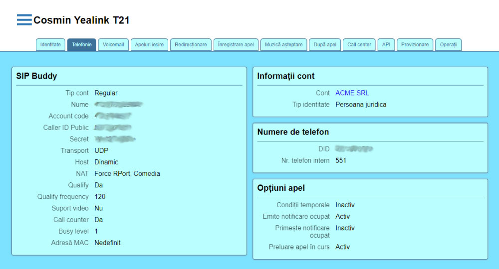 Informații telefonie